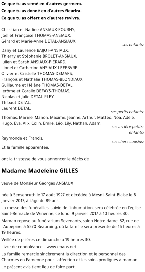 Madeleine GILLES