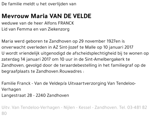 Maria Van de Velde