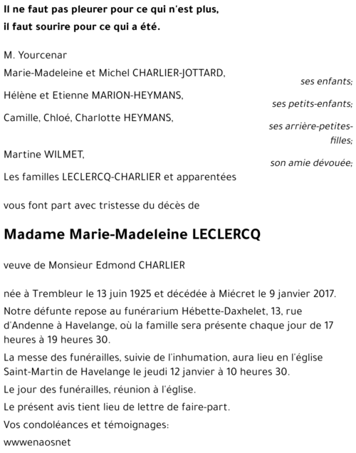 Marie-Madeleine LECLERCQ