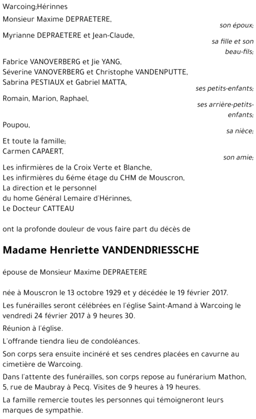 Henriette VANDENDRIESSCHE