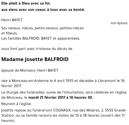 Josette BALFROID