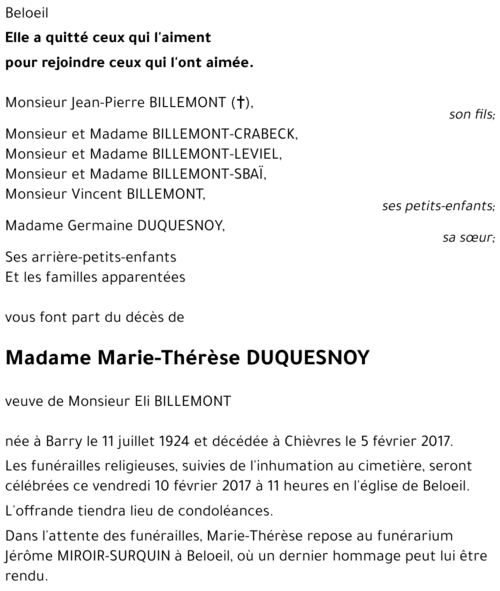 Marie-Thérèse DUQUESNOY