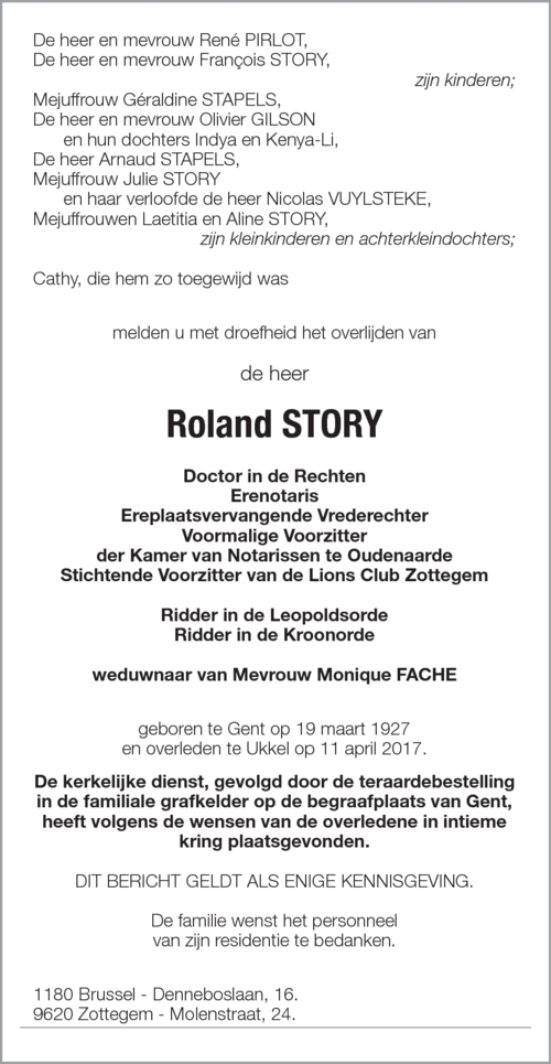 Roland STORY († 10/04/2017) | Inmemoriam