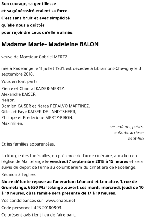 Marie-Madeleine BALON