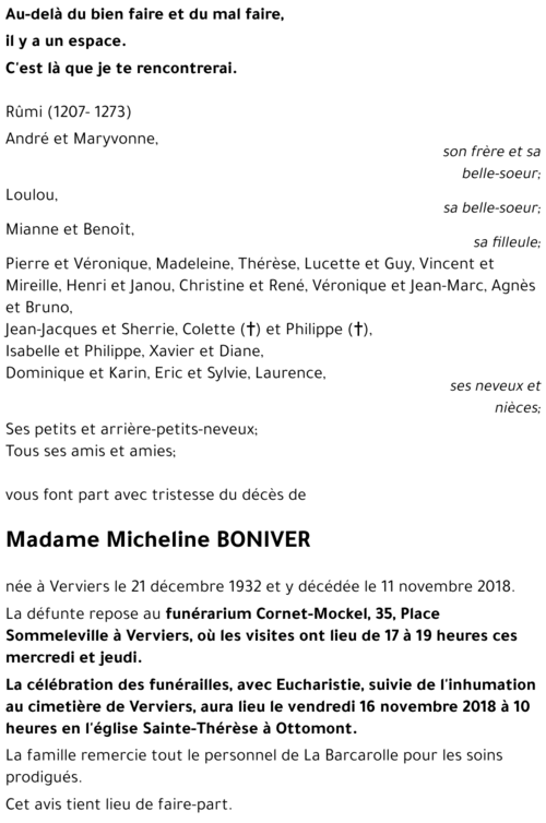 Micheline BONIVER