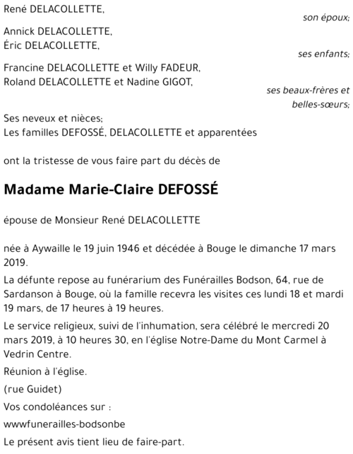 Marie-Claire DEFOSSÉ