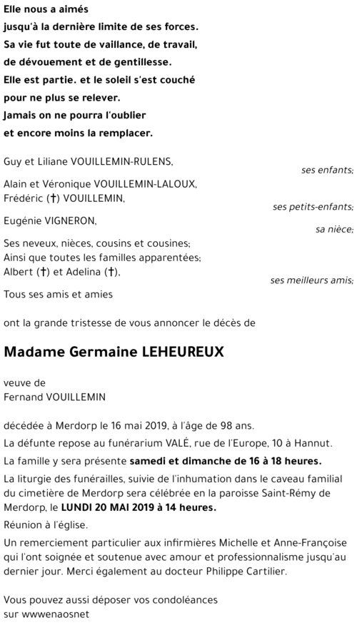 Germaine LEHEUREUX - VOUILLEMIN(+)