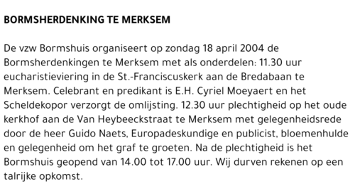 BORMSHERDENKING TE MERKSEM -