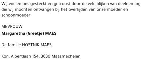 Margaretha (Greetje) Maes