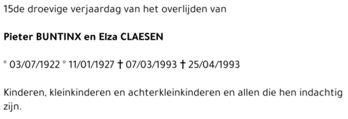 Pieter / Elza Buntinx / Claesen
