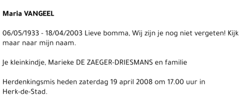 Maria Vangeel