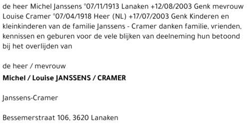 de heer Michel  / mevrouw Louise Janssens / Cramer