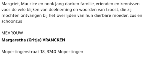 Margaretha (Gritje) Vrancken