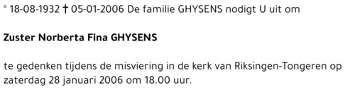 Zuster Norberta (Fina) Ghysens