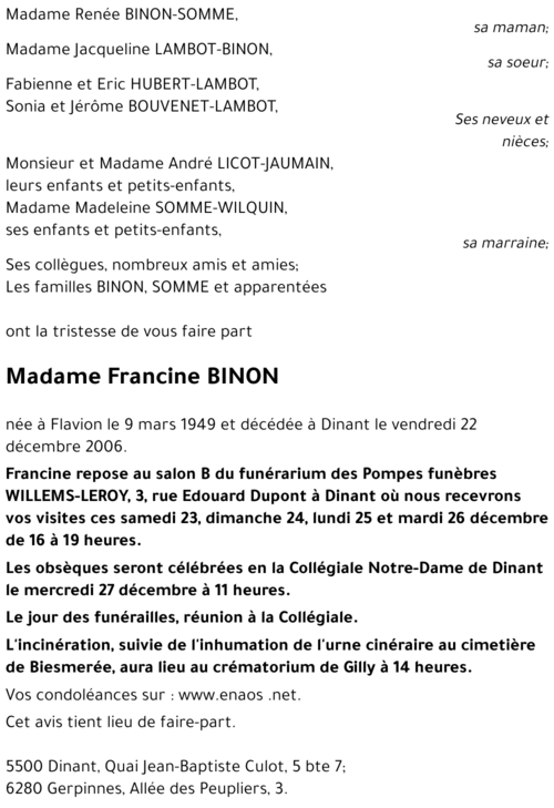 Francine BINON