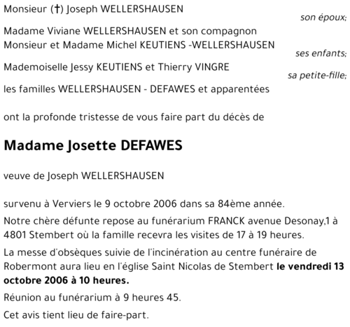 Josette DEFAWES