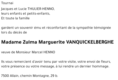 Zulma Marguerite VANQUICKELBERGHE