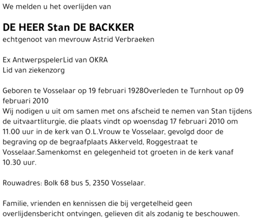 Stan De Backker