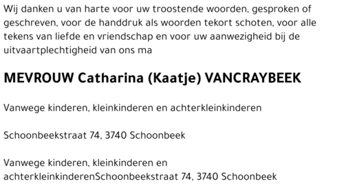 Catharina (Kaatje) Vancraybeek