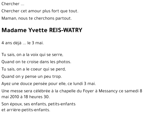 Yvette REIS-WATRY