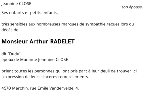 Arthur RADELET  dit 