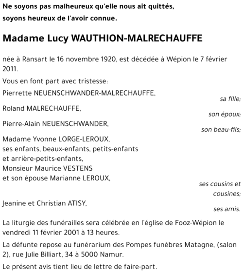 Lucy WAUTHION - MALRECHAUFFE