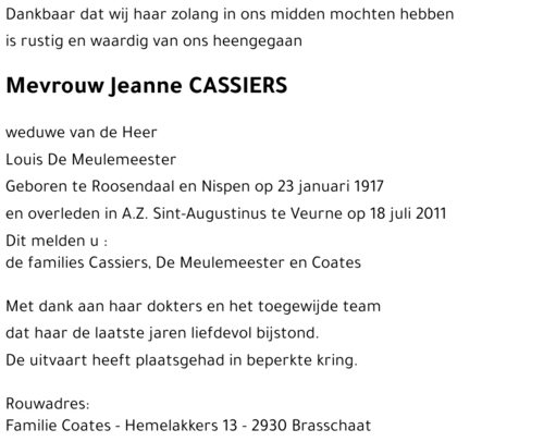Jeanne CASSIERS