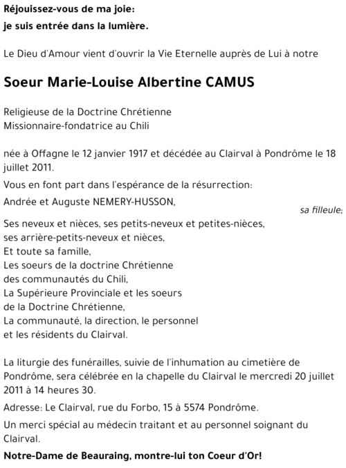 Soeur Marie-Louise CAMUS