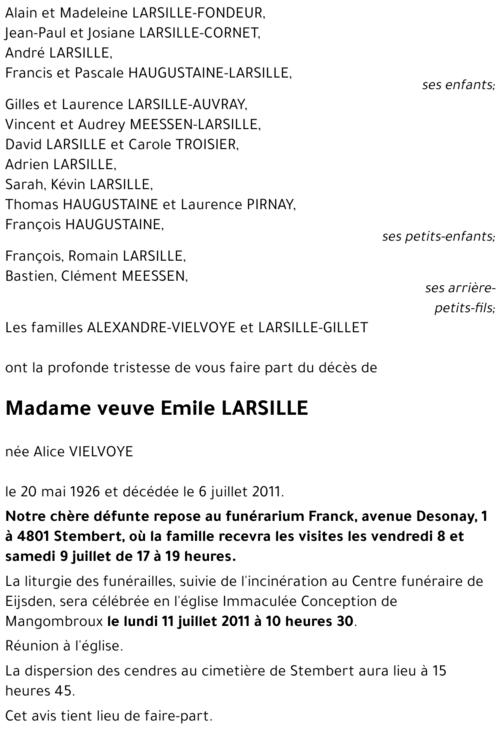 veuve Emile LARSILLE