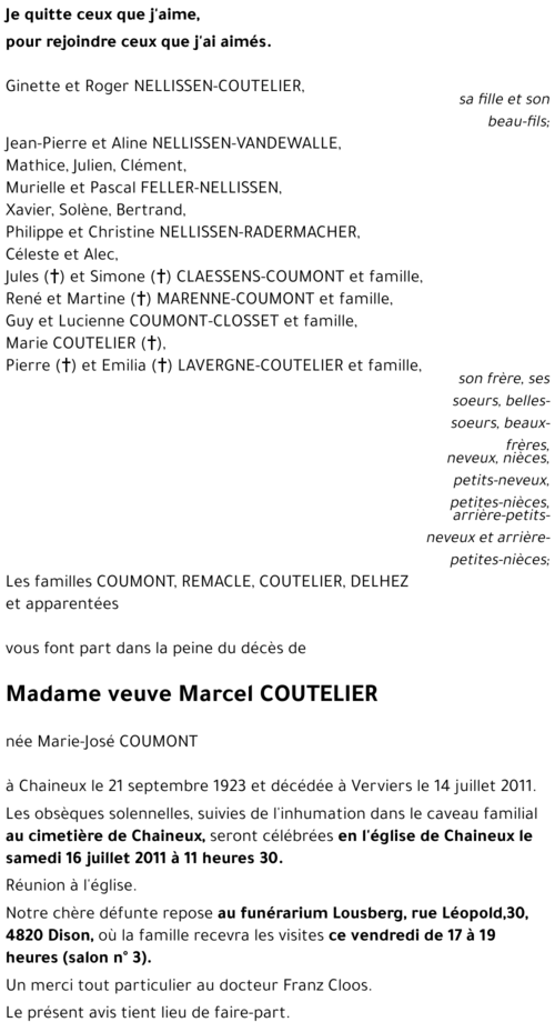 veuve Marcel COUTELIER
