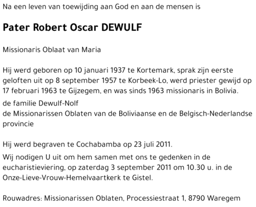 Robert Oscar DEWULF