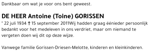 Antoine (Toine) GORISSEN