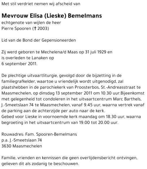 Elisa (Lieske) Bemelmans