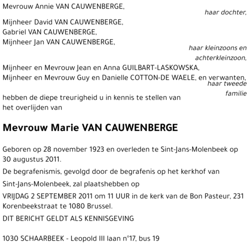 Marie VAN CAUWENBERGE