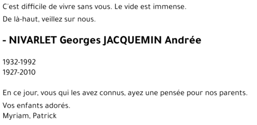 NIVARLET Georges JACQUEMIN Andrée
