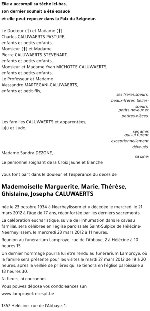 Marguerute, Marie, Thérèse, Ghislaine, Josepha CALUWAERTS