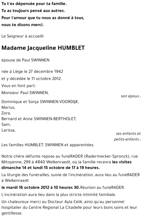 Jacqueline HUMBLET