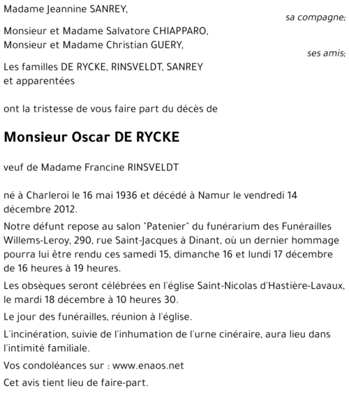 Oscar DE RYCKE