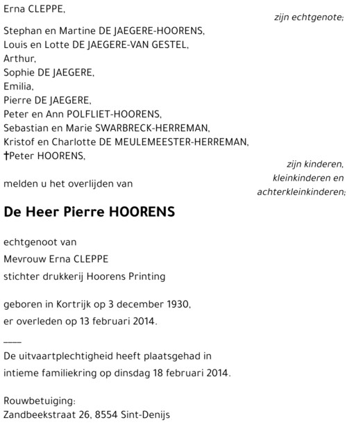Optimal åbning gnier Pierre HOORENS († 13/02/2014) | Inmemoriam