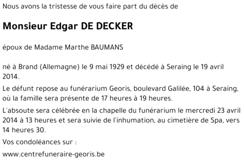 Edgard DE DECKER