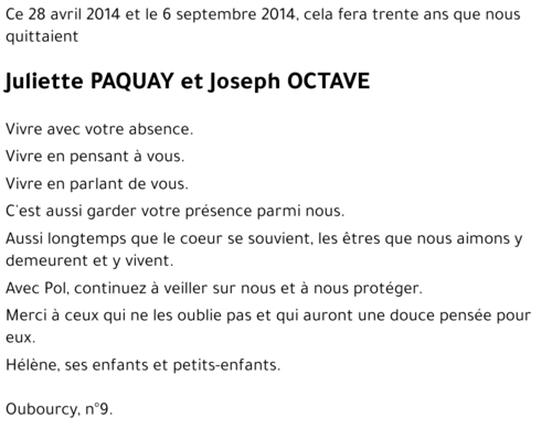 Juliette et Joseph PAQUAY-OCTAVE