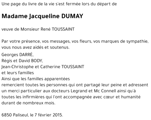Jacqueline DUMAY