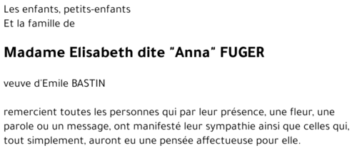 Elisabeth dite Anna FUGER
