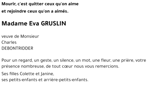 Eva DEBONTRIDDER née GRUSLIN 