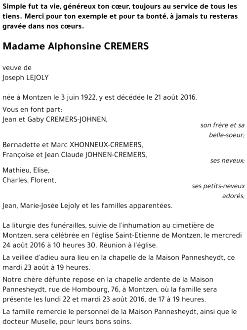 Alphonsine CREMERS