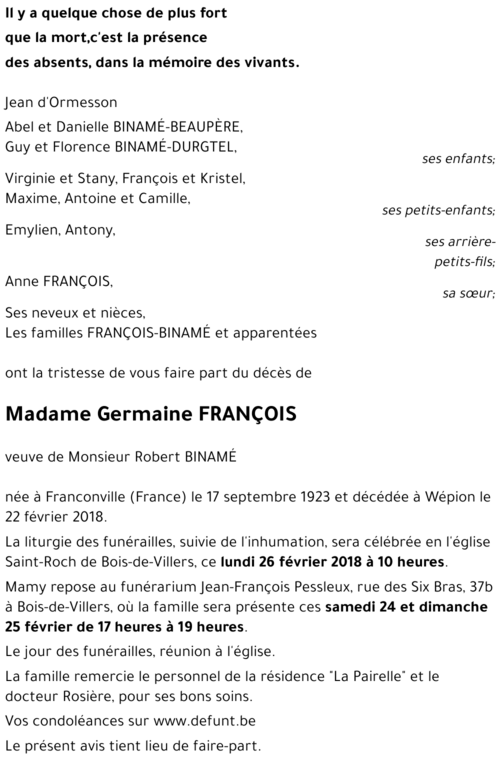 Germaine FRANÇOIS