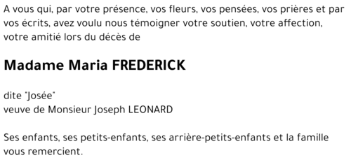 Maria (dite Josée) FREDERICK