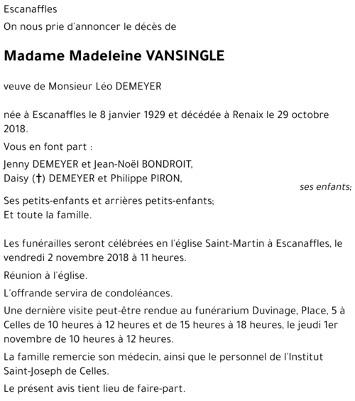 Madeleine VANSINGLE