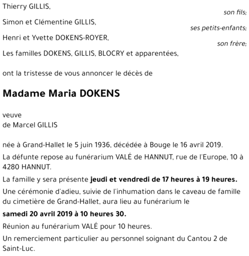 Maria DOKENS - GILLIS(+)