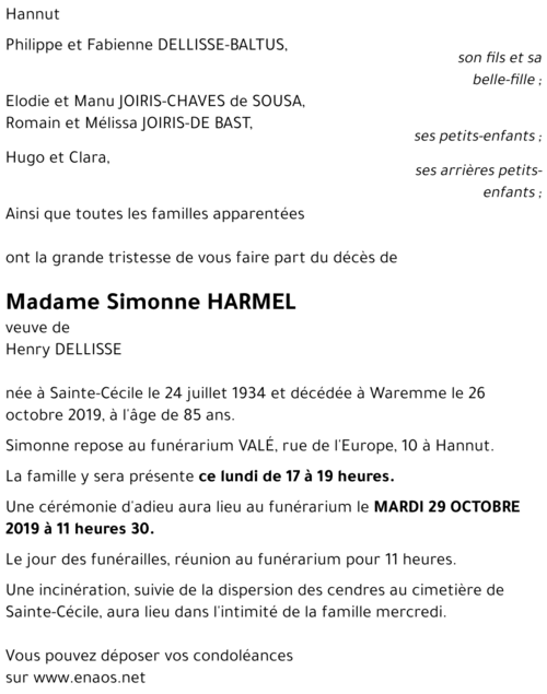 Simonne HARMEL - DELLISSE(+)